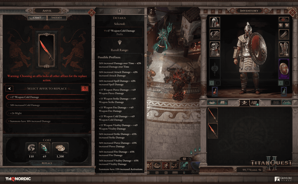 Titan Quest 2'de eşyaların özelliklerin değiştirme örneği